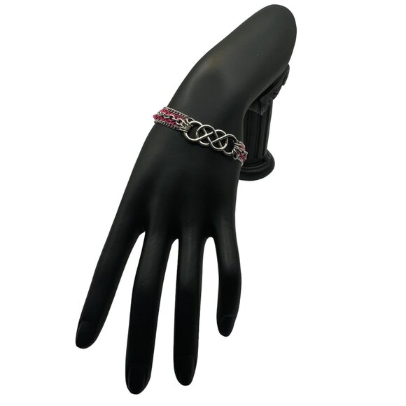 Infinity Knot Charm Bracelet With Silver & Pink Chains Adjustable Length - Picture 2 of 6